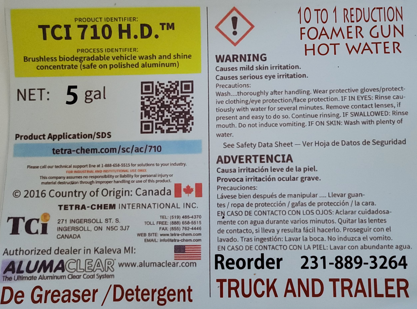 TCI-710 HD Vehicle Wash & Shine Concentrate, Brushless, Biodegradable, 5 Gallons